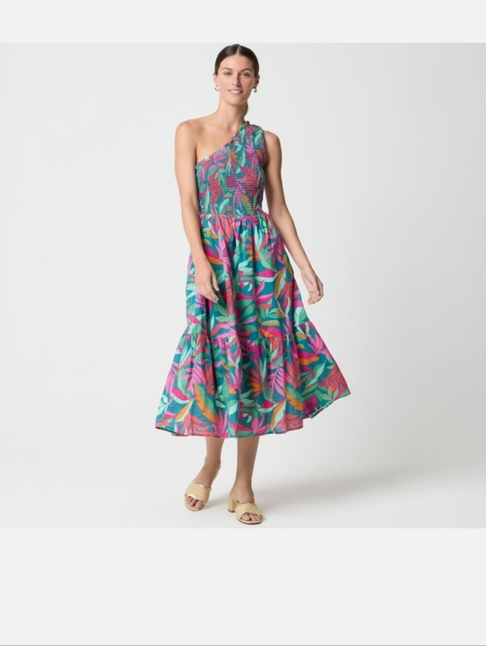 J.Crew One-Shoulder Tropical Maxi Dress Sz L Large NWT